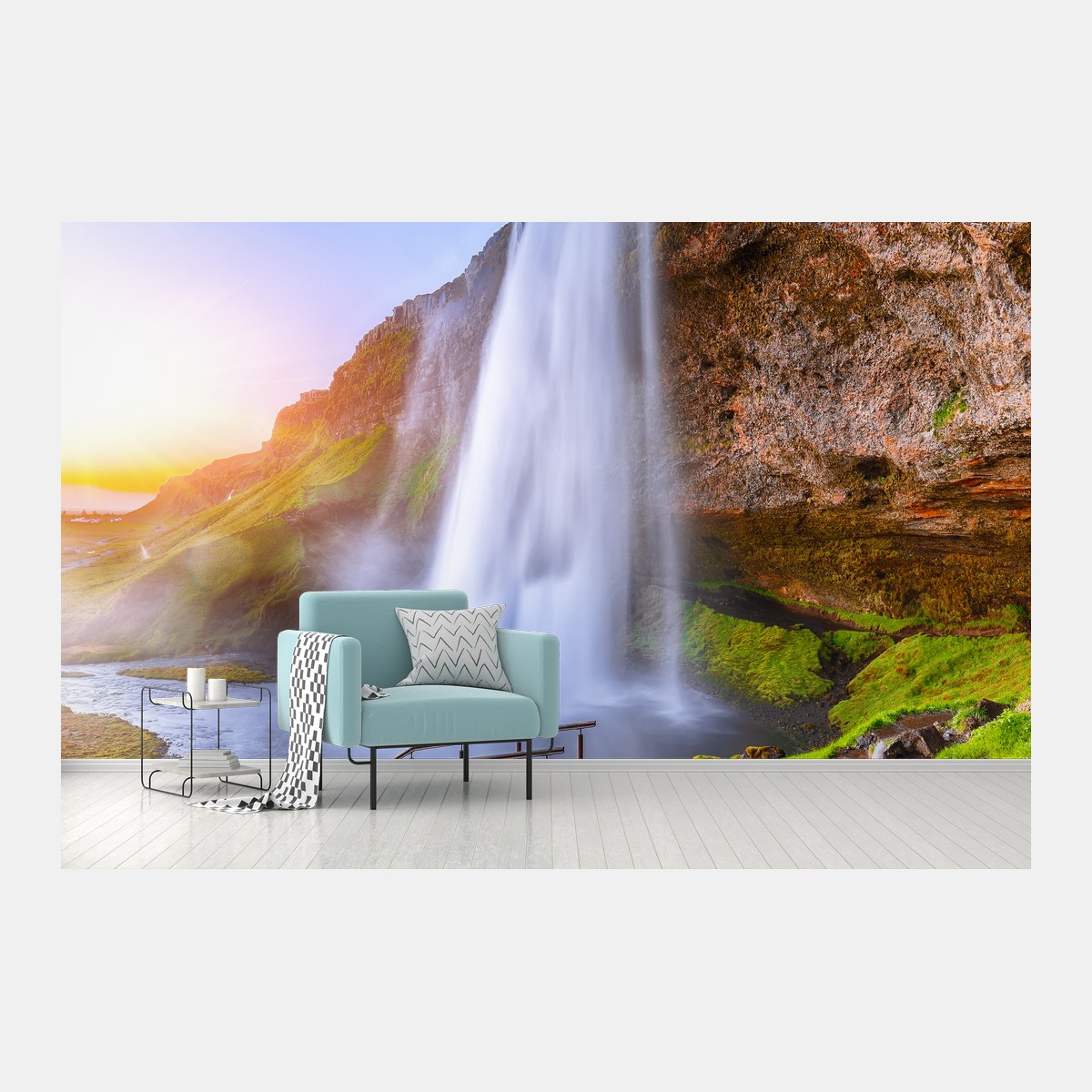 Fotomural puesta de sol en Seljalandsfoss – Pixers®