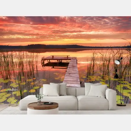 Fotomural amanecer en el muelle del lago – Pixers®
