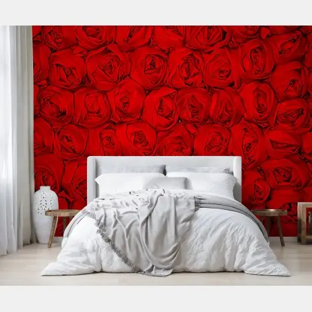 Fotomural pared de rosas rojas en patrón repetitivo – Pixers®