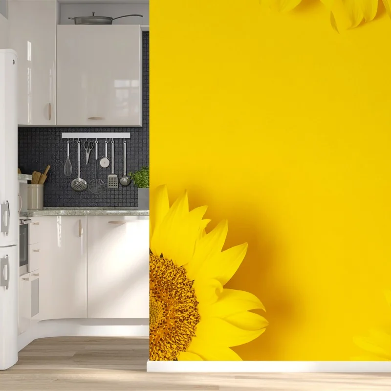 Fotomural girasoles sobre fondo amarillo vibrante