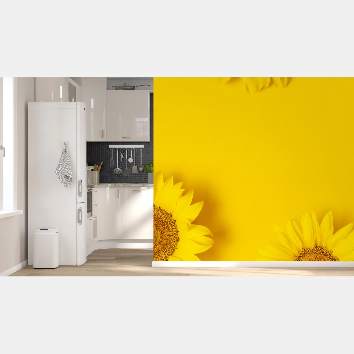Fotomural girasoles sobre fondo amarillo vibrante – Pixers®