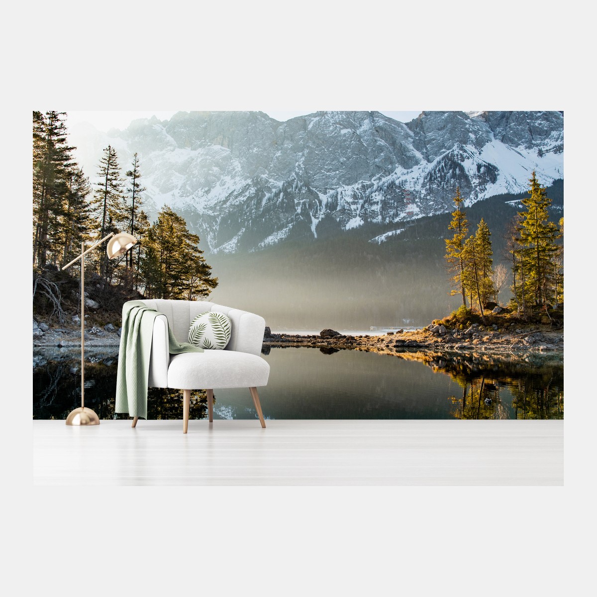 Fotomural reflejos en lago de montaña al amanecer – Pixers®