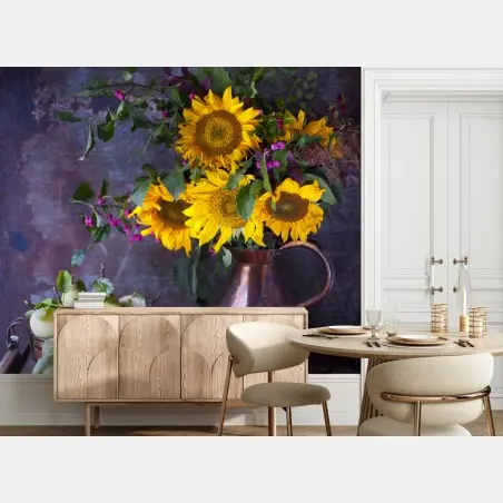 Fotomural bodegón otoñal con girasoles y peras – Pixers®