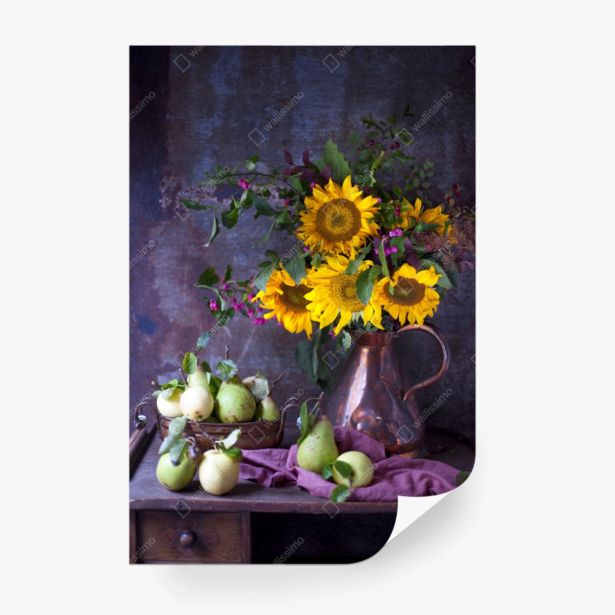 Fotomural bodegón otoñal con girasoles y peras – Pixers®