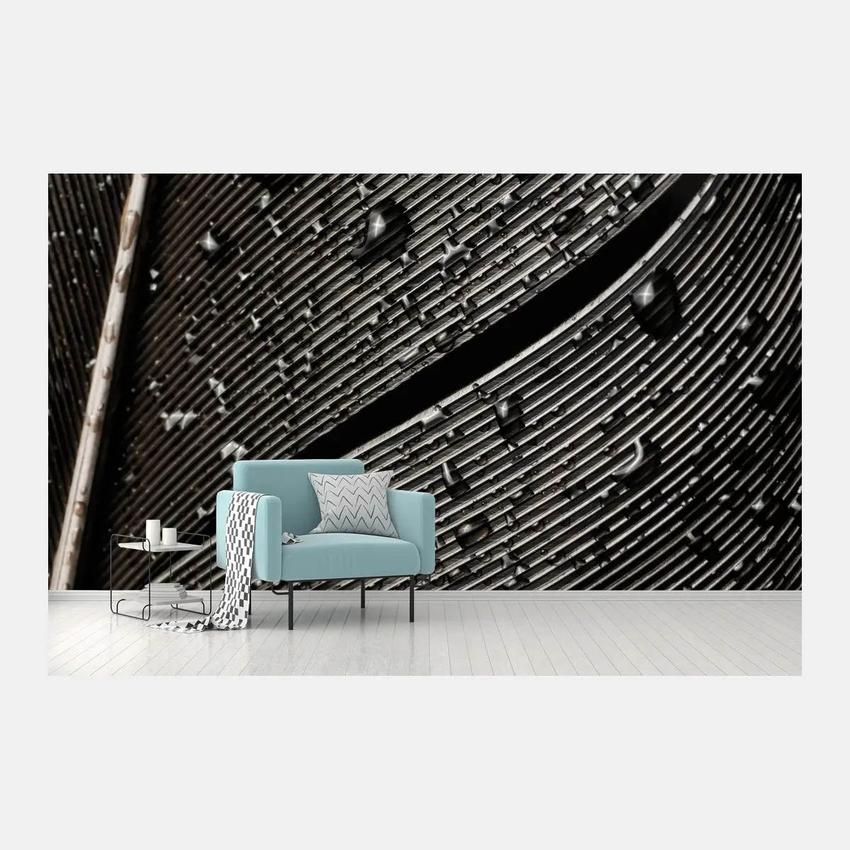 Fotomural textura de pluma en blanco y negro con gotas – Pixers®