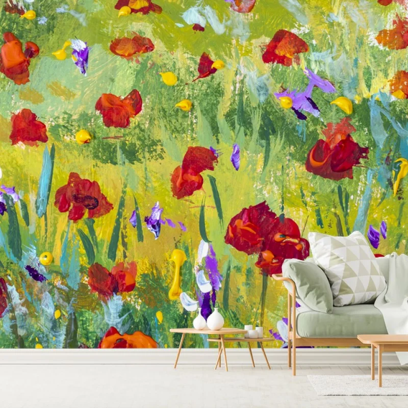 Fotomural prado de amapolas en estilo impresionista – Pixers®