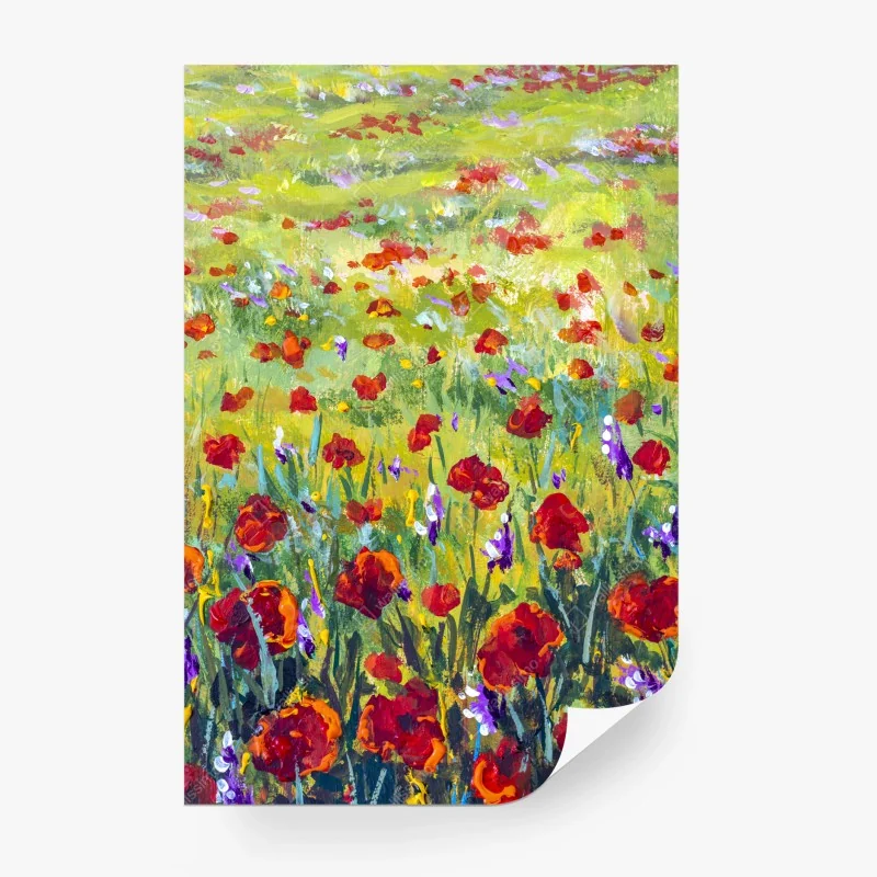 Fotomural prado de amapolas en estilo impresionista – Pixers®