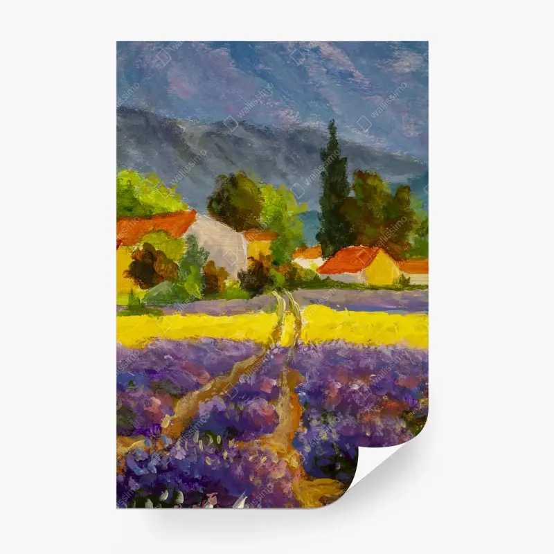 Fotomural atardecer en la campiña de lavanda