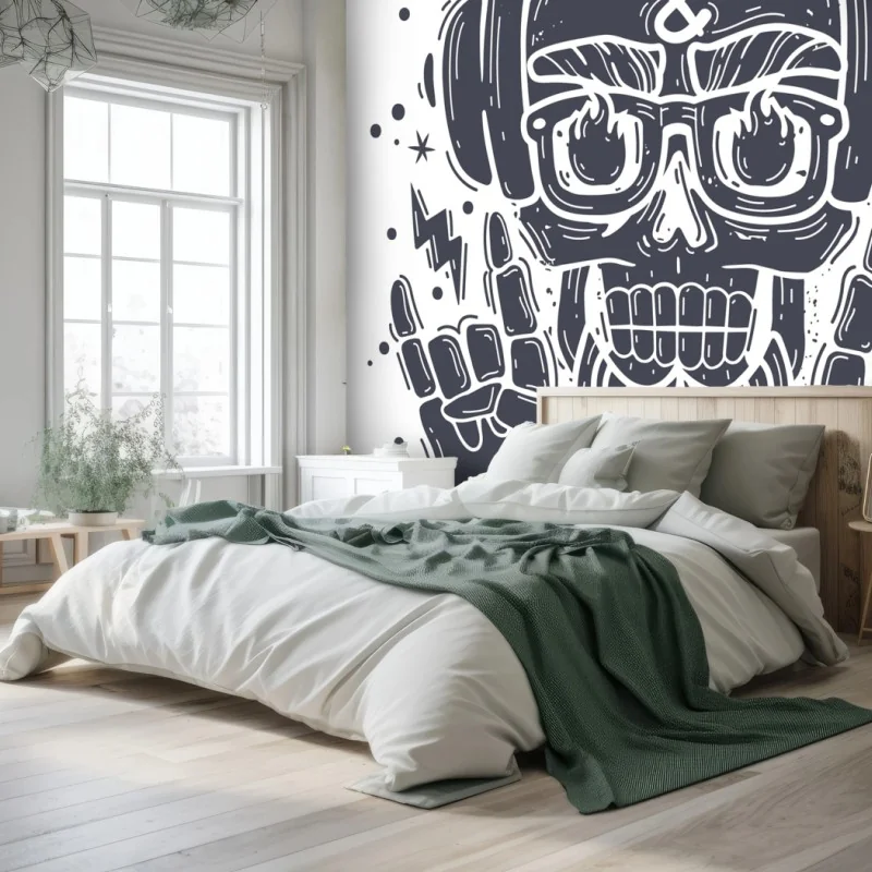 Fotomural calavera rockera con auriculares y boombox