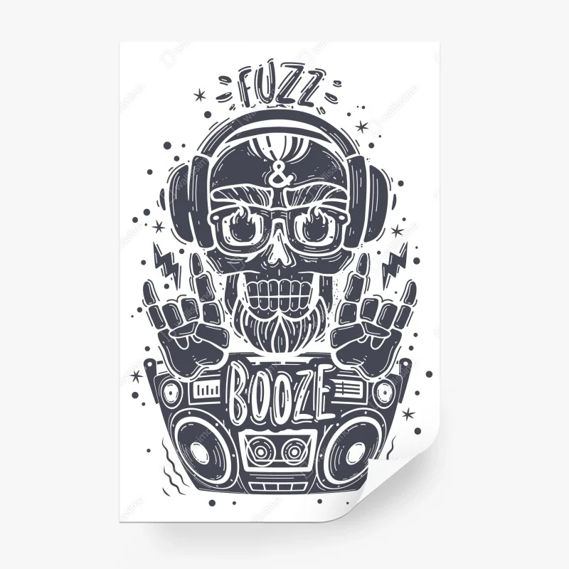 Fotomural calavera rockera con auriculares y boombox – Pixers®