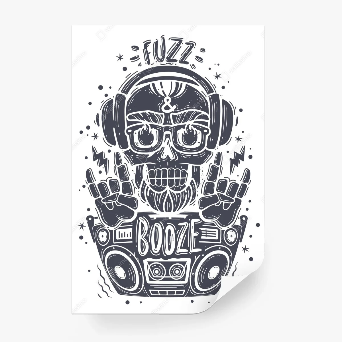 Fotomural calavera rockera con auriculares y boombox – Pixers®