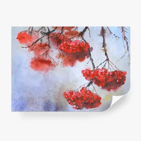 Fotomural ramas con bayas rojas en acuarela – Pixers®