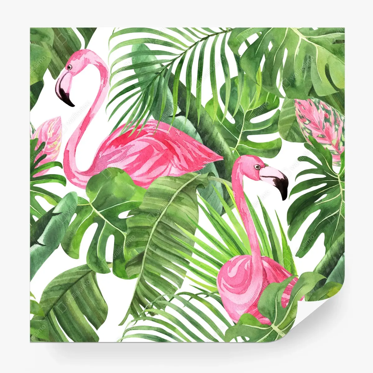 Fotomural flamencos rosas entre hojas tropicales – Pixers®