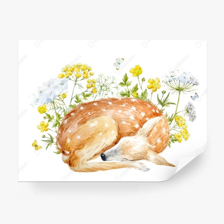 Fotomural cervatillo dormido entre flores silvestres – Pixers®