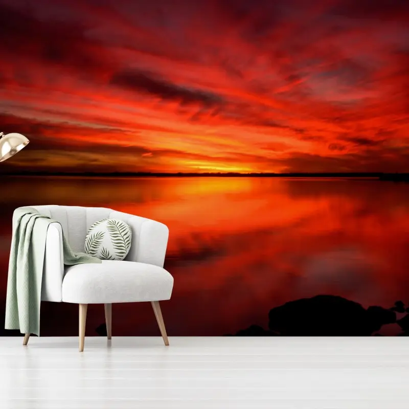 Fotomural puesta de sol carmesí sobre el agua