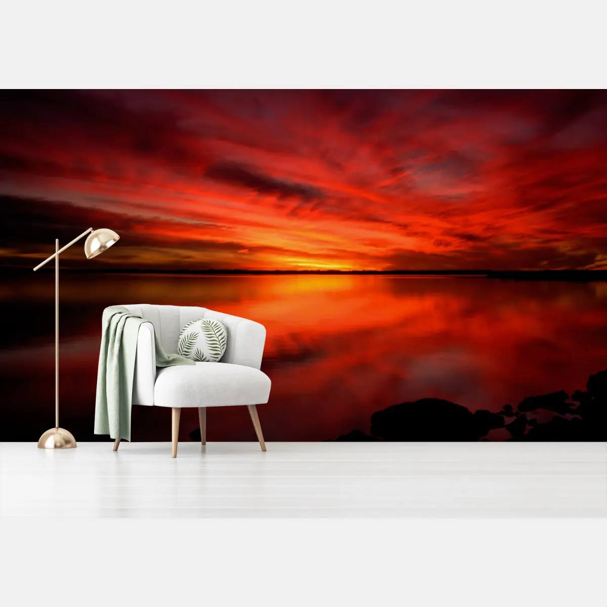 Fotomural puesta de sol carmesí sobre el agua – Pixers®