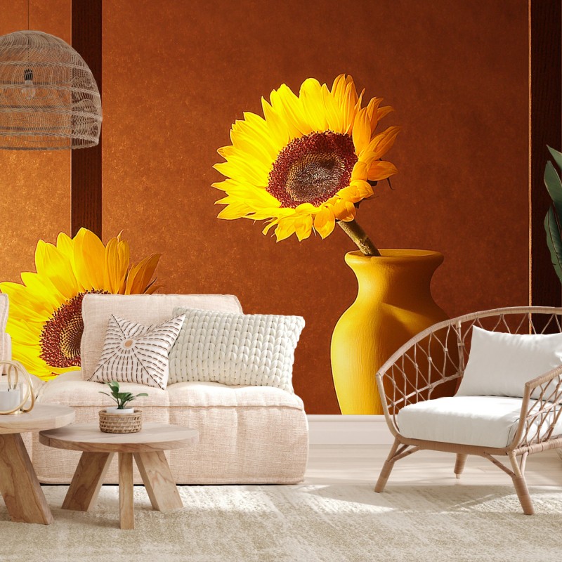 Fotomural girasoles en marco minimalista sobre fondo cálido