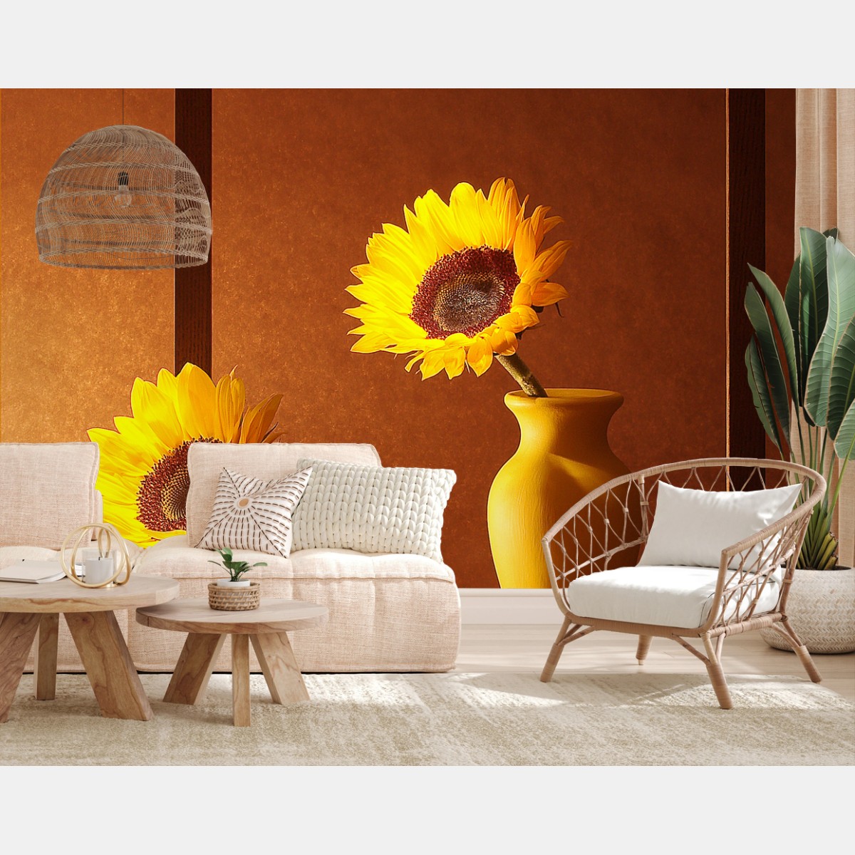 Fotomural girasoles en marco minimalista sobre fondo cálido – Pixers®