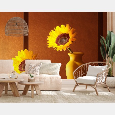 Fotomural girasoles en marco minimalista sobre fondo cálido – Pixers®