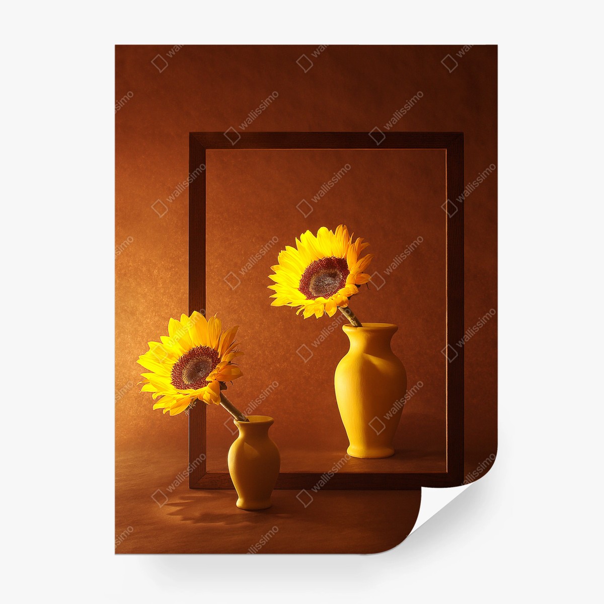 Fotomural girasoles en marco minimalista sobre fondo cálido – Pixers®