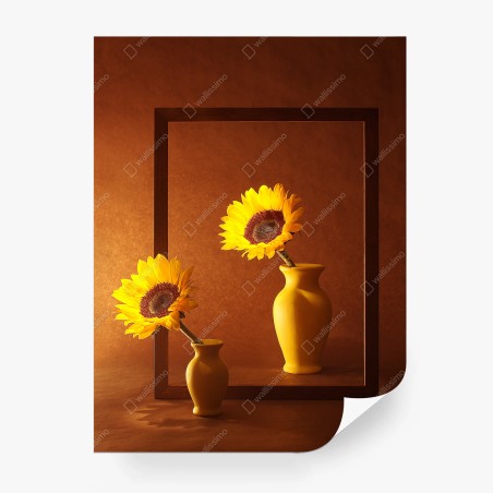 Fotomural girasoles en marco minimalista sobre fondo cálido – Pixers®