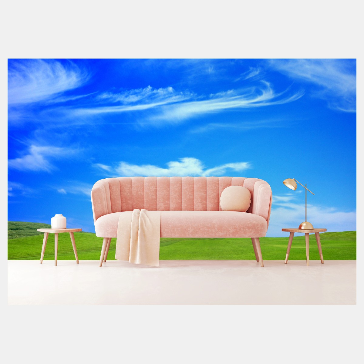 Fotomural paisaje sereno de pradera y cielo azul – Pixers®