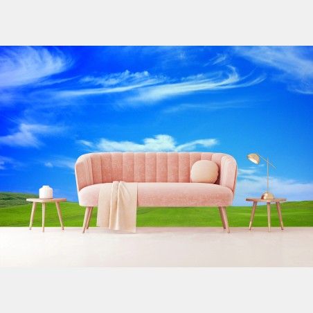 Fotomural paisaje sereno de pradera y cielo azul – Pixers®