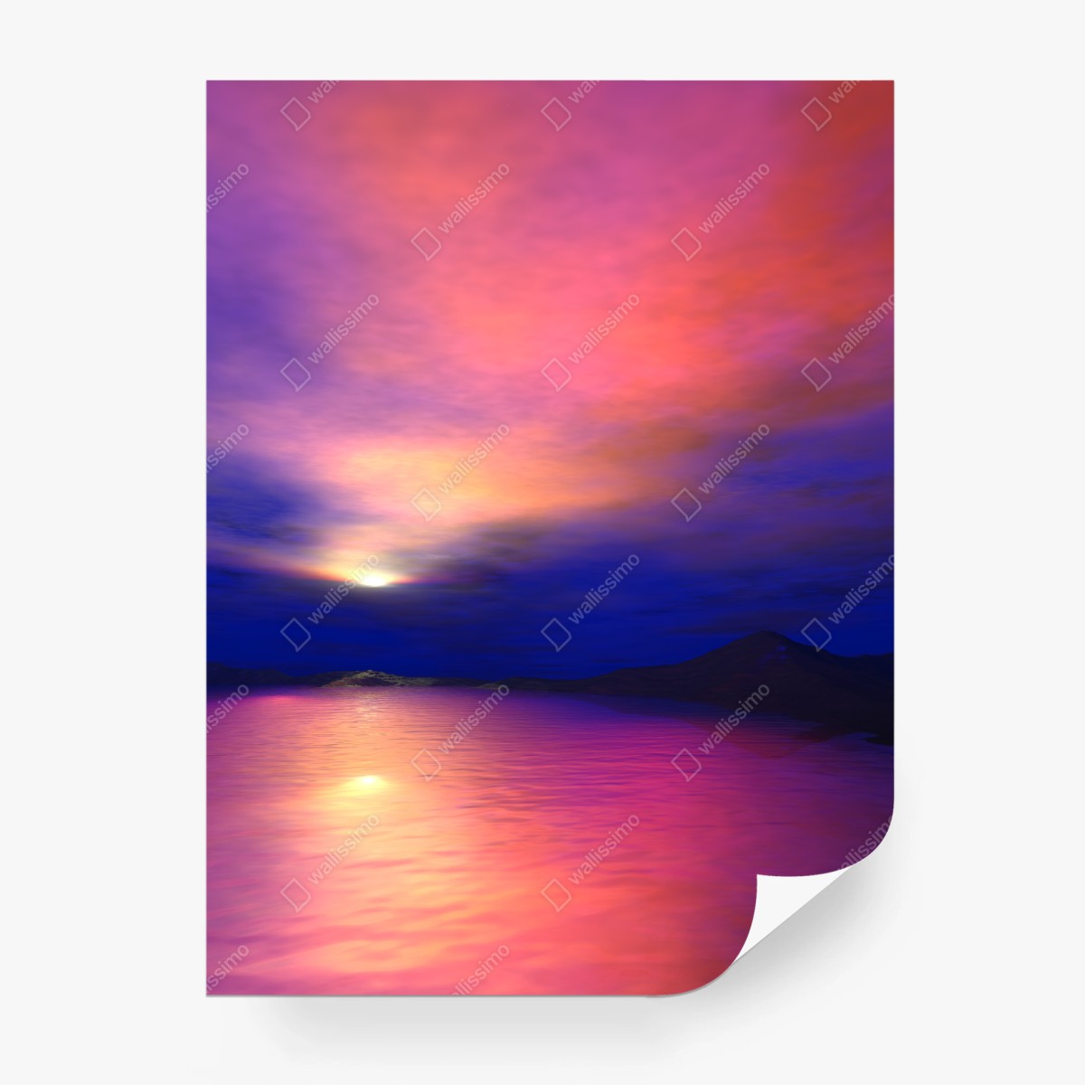 Fotomural puesta de sol sobre lago y montañas en tonos vivos – Pixers®