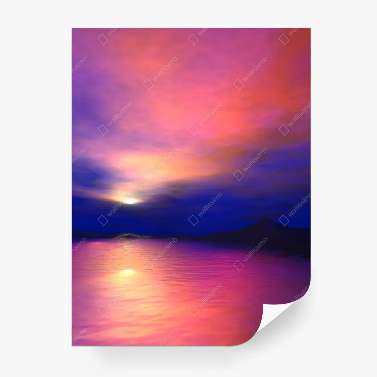 Fotomural puesta de sol sobre lago y montañas en tonos vivos – Pixers®