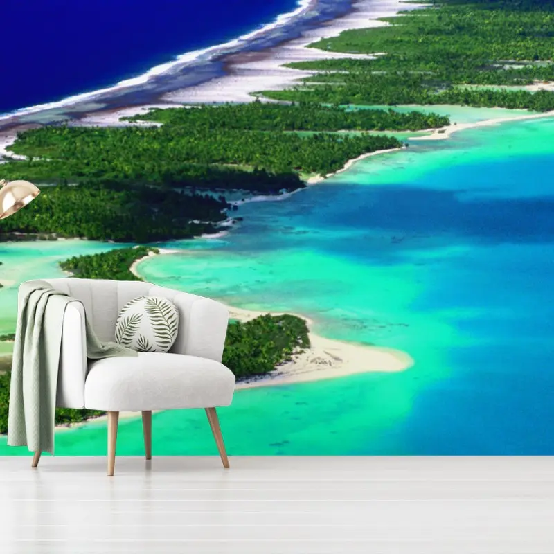 Fotomural panorámica aérea de un atolón tropical