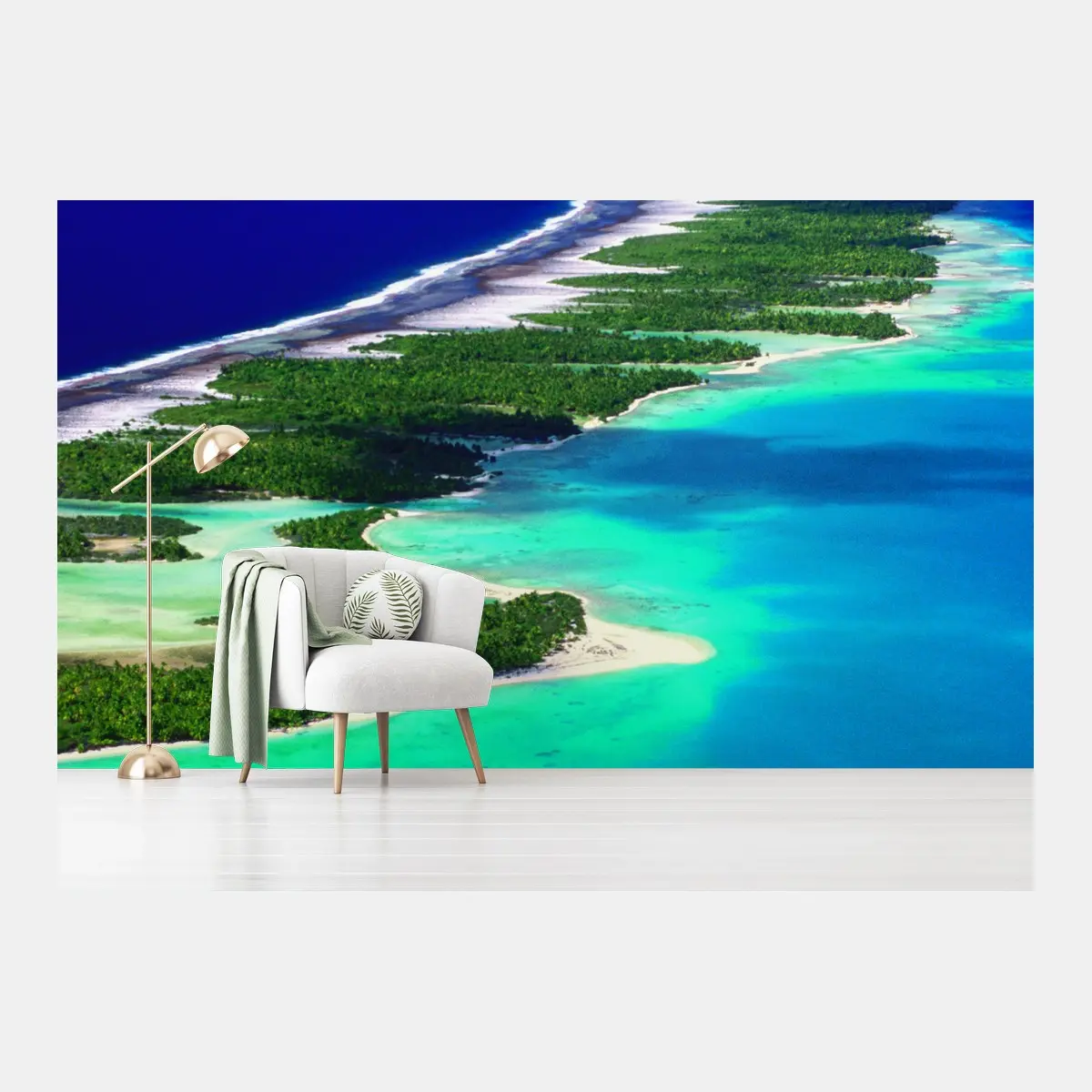 Fotomural panorámica aérea de un atolón tropical – Pixers®