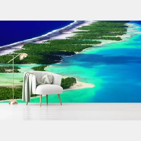 Fotomural panorámica aérea de un atolón tropical – Pixers®