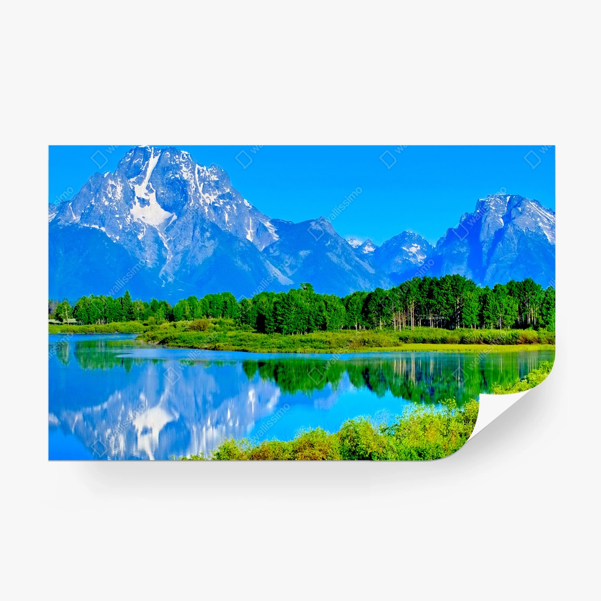 Fotomural reflejo de montaña y bosque en aguas cristalinas – Pixers®