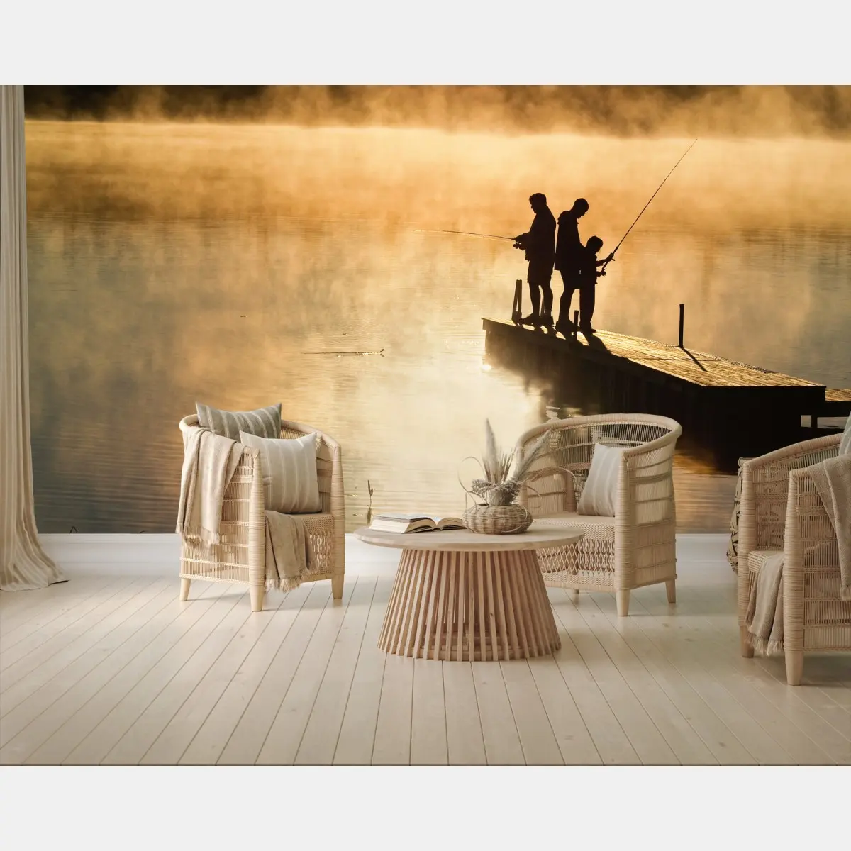 Fotomural amanecer de pesca en el muelle – Pixers®