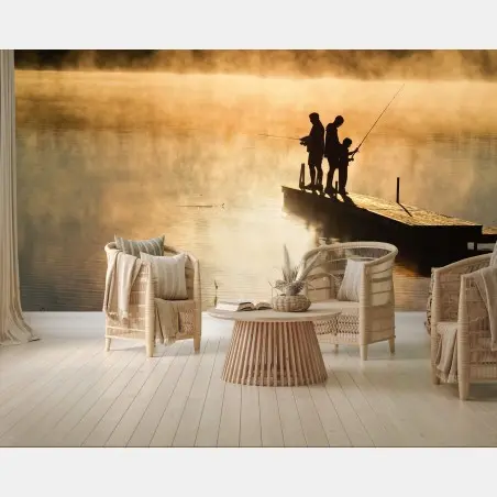 Fotomural amanecer de pesca en el muelle – Pixers®