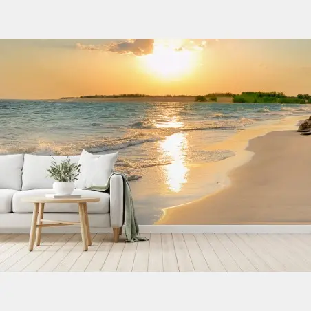 Fotomural atardecer dorado en la playa serena – Pixers®