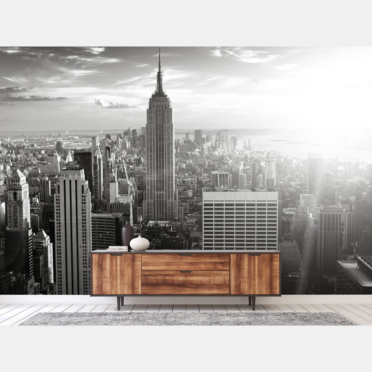 Fotomural panorama urbano en blanco y negro con Empire State, Nueva York – Pixers®