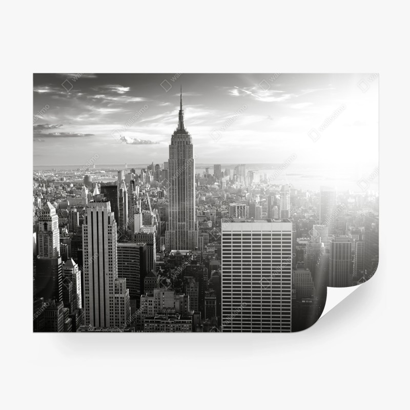Fotomural panorama urbano en blanco y negro con Empire State, Nueva York
