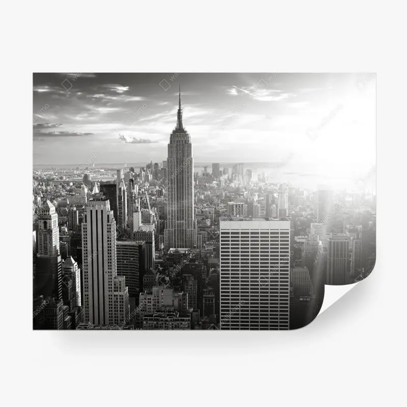 Fotomural panorama urbano en blanco y negro con Empire State, Nueva York