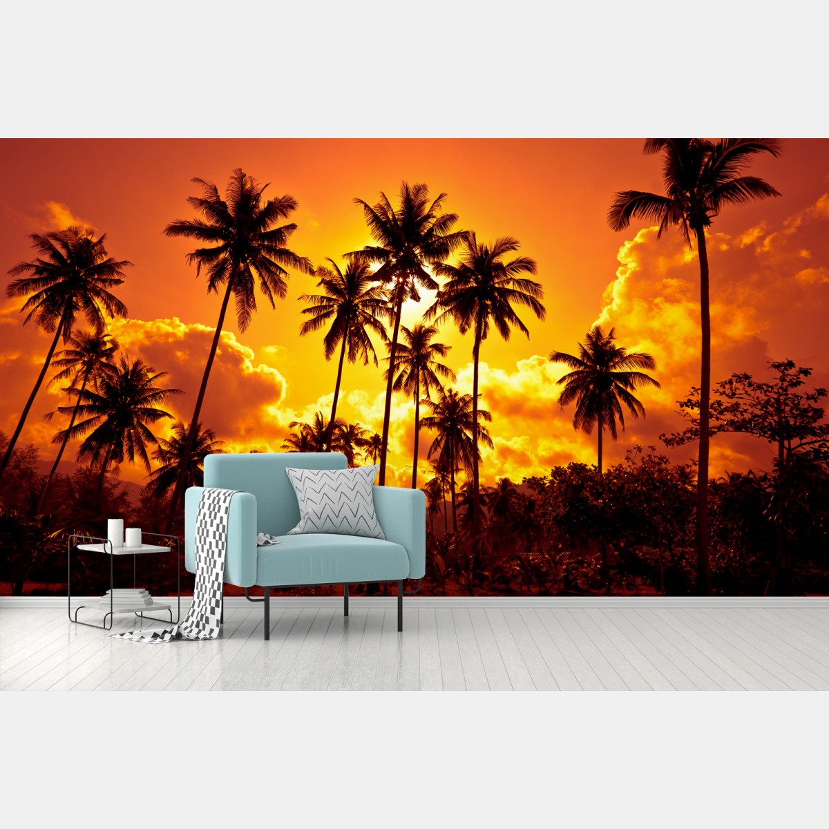 Fotomural atardecer tropical entre palmeras – Pixers®