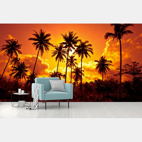 Fotomural atardecer tropical entre palmeras – Pixers®