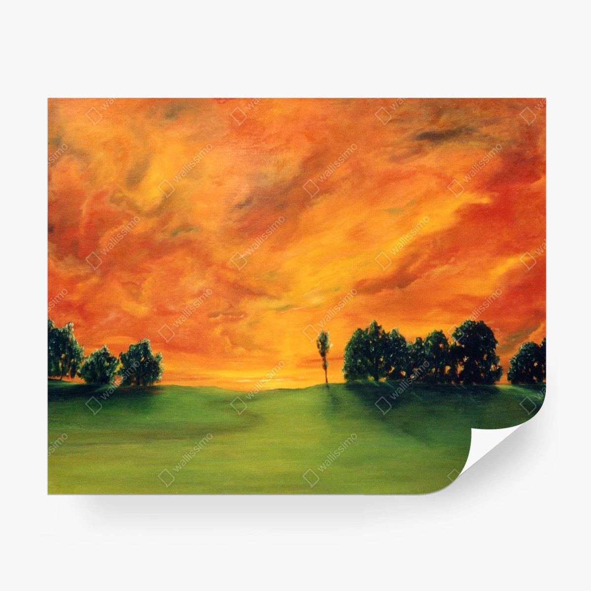 Fotomural atardecer en la pradera en óleo – Pixers®