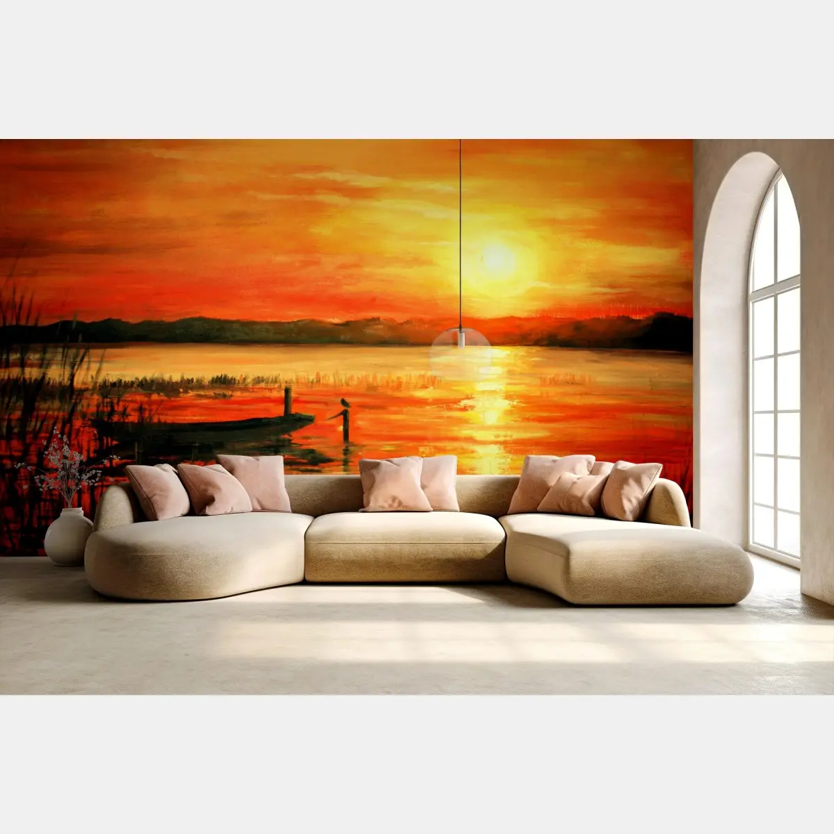 Fotomural atardecer naranja sobre el lago – Pixers®