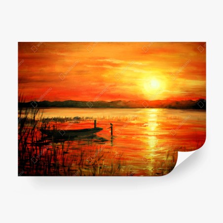 Fotomural atardecer naranja sobre el lago – Pixers®