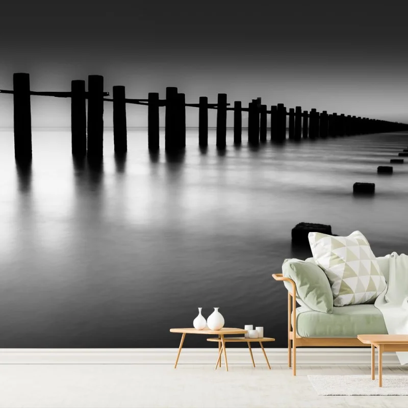 Fotomural serenidad marina en blanco y negro – Pixers®