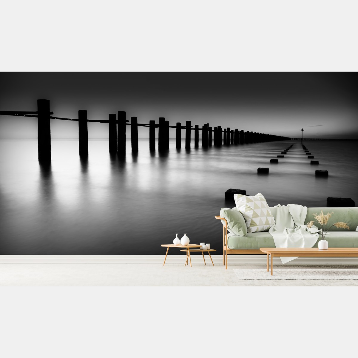 Fotomural serenidad marina en blanco y negro – Pixers®