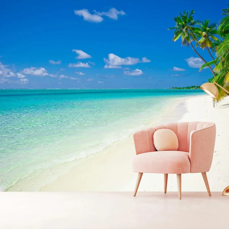 Fotomural playa tropical de arena blanca y palmeras – Pixers®
