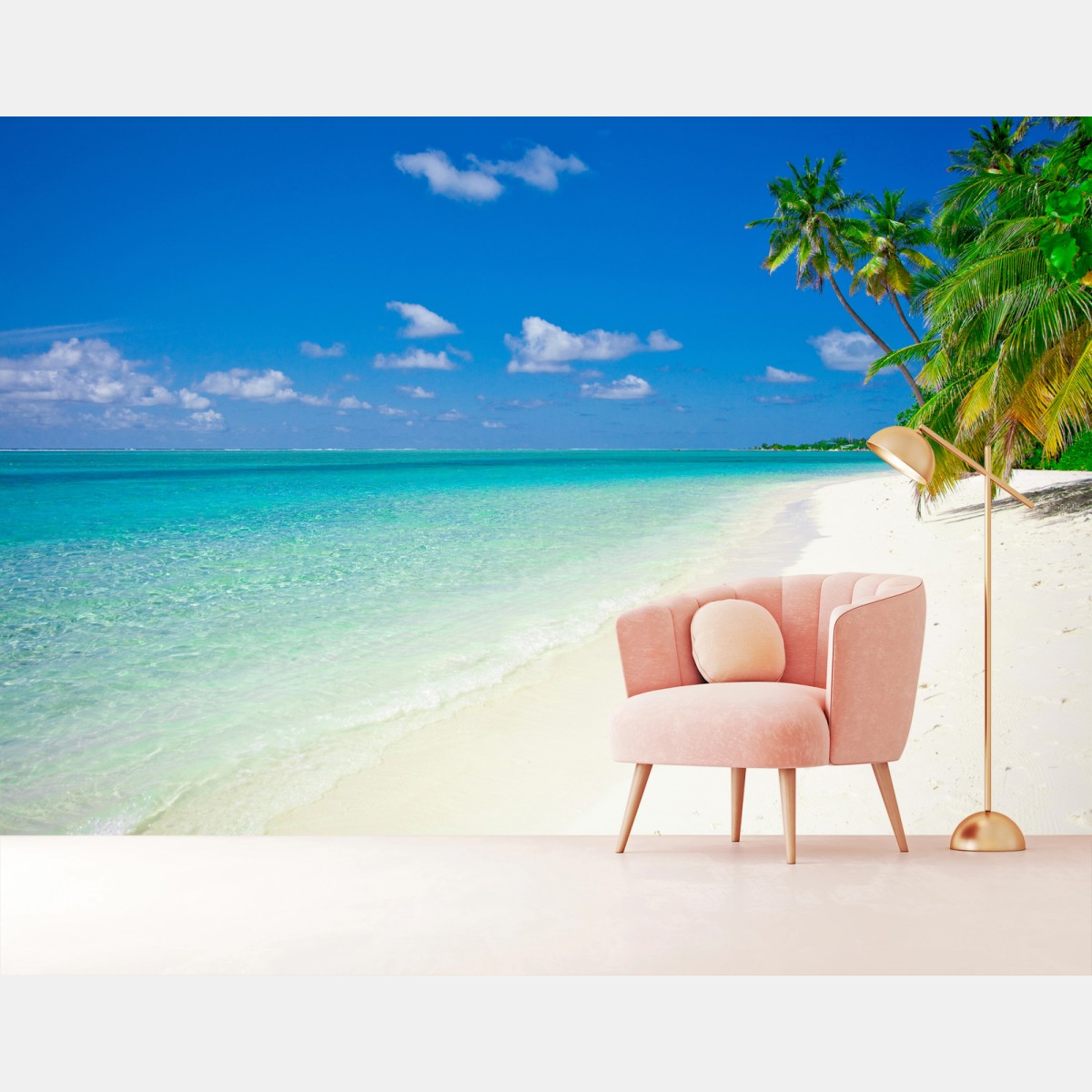 Fotomural playa tropical de arena blanca y palmeras – Pixers®