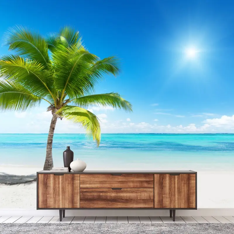 Fotomural palmera en playa paradisíaca