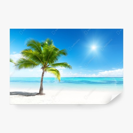 Fotomural palmera en playa paradisíaca – Pixers®